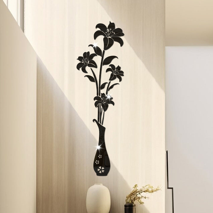 Acrylic Mirror Lily Vase Wall Decor for Elegant Rooms
