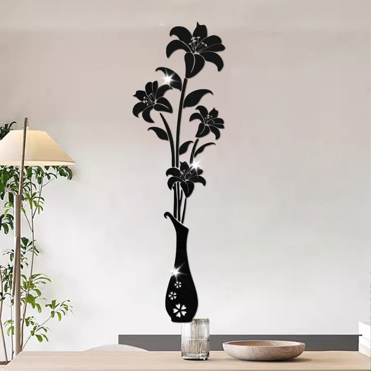 Acrylic Mirror Lily Vase Wall Decor for Elegant Rooms
