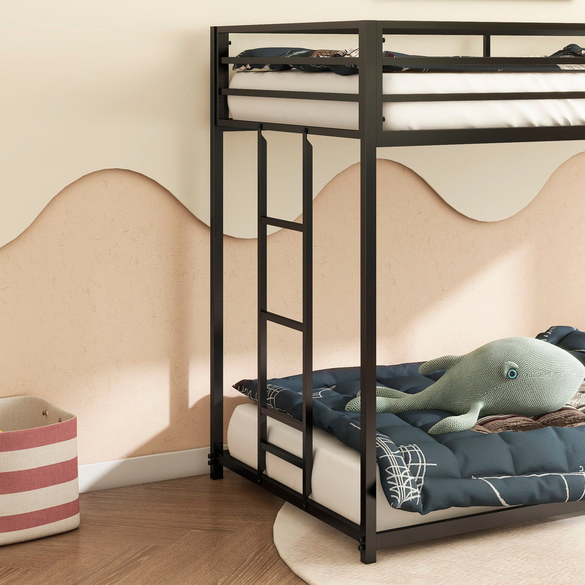 Twin Over Twin Metal Bunk Bed for Two Kids, Matte Black