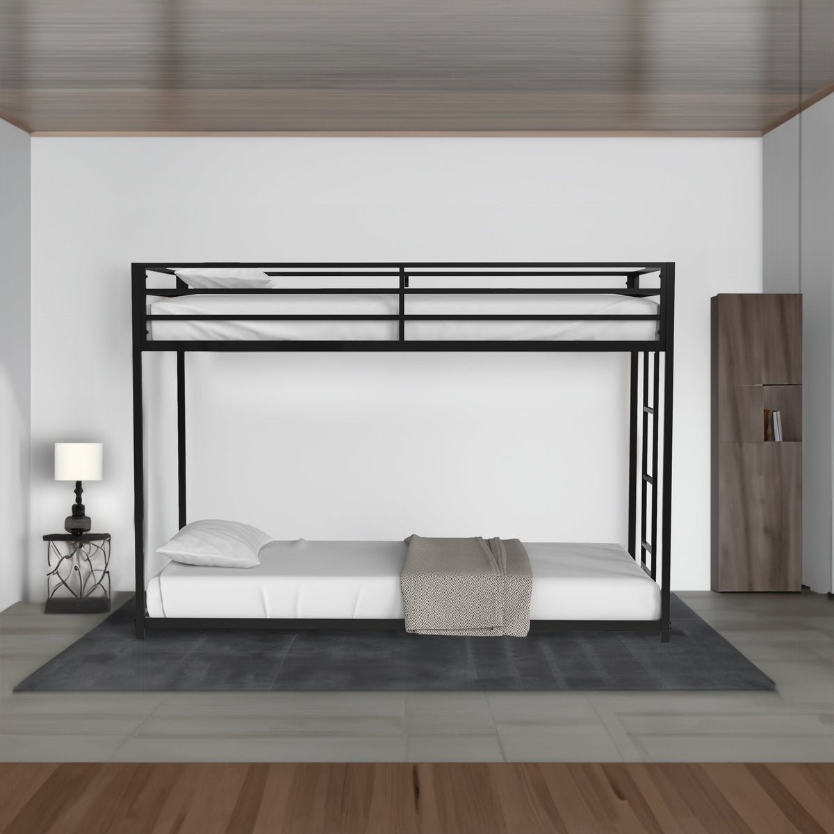 Twin Over Twin Metal Bunk Bed for Two Kids, Matte Black