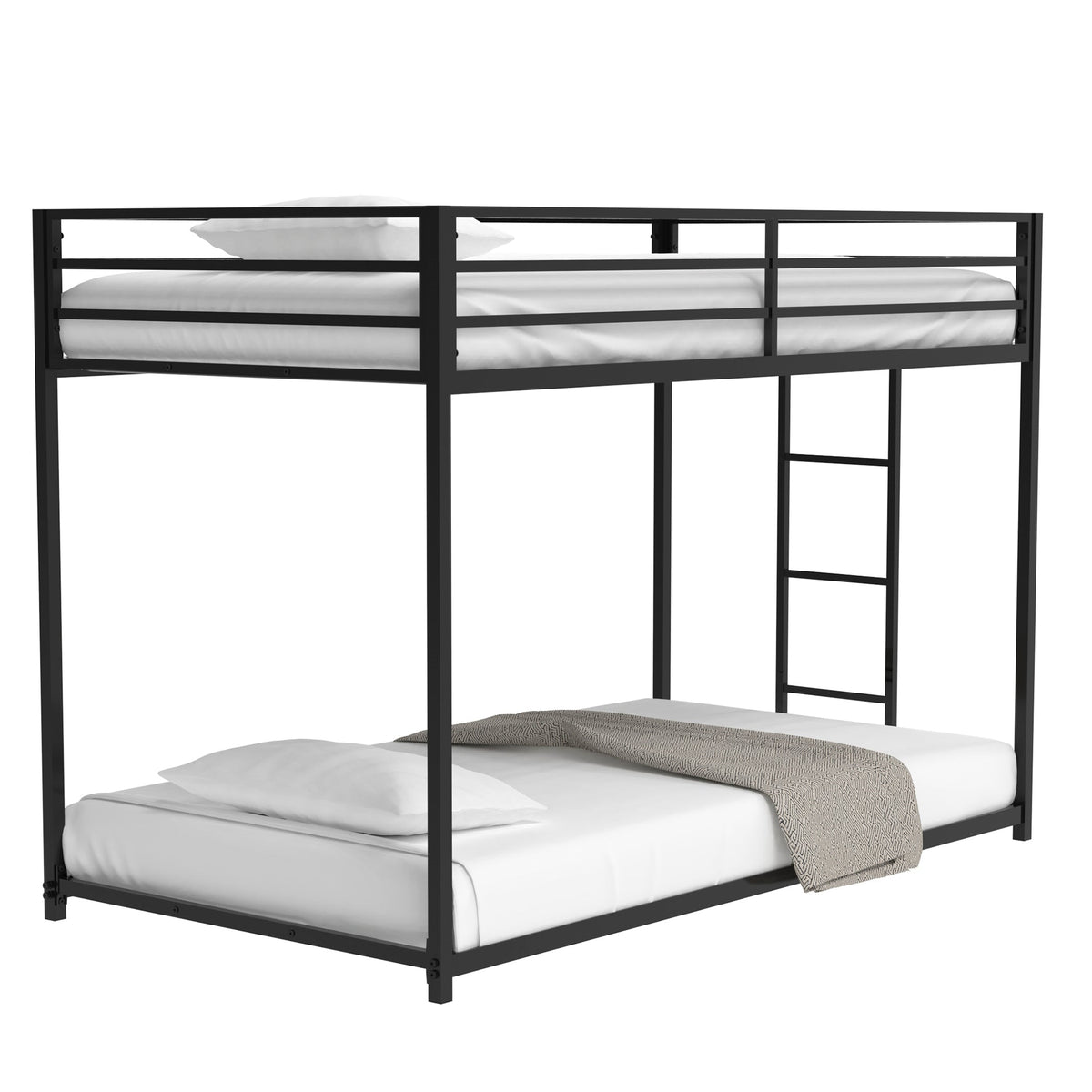 Twin Over Twin Metal Bunk Bed for Two Kids, Matte Black
