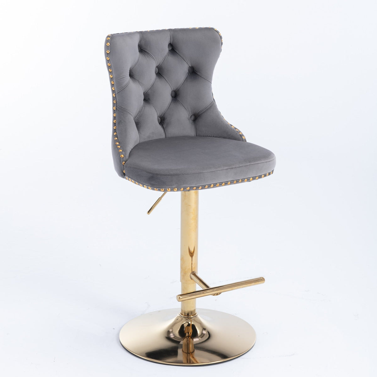 Tufted Velvet Bar Stool, Adjustable 25-33 Inch Height