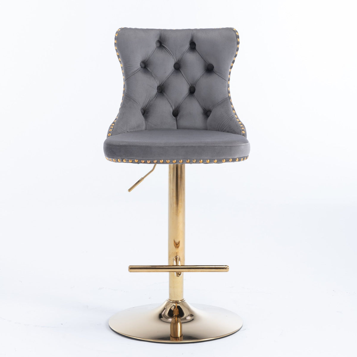 Tufted Velvet Bar Stool, Adjustable 25-33 Inch Height