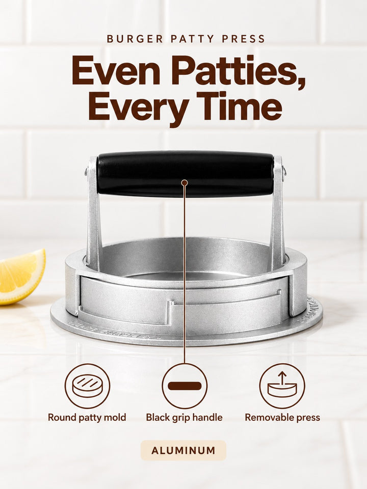 Adjustable Aluminum Burger Patty Press for Even Patties