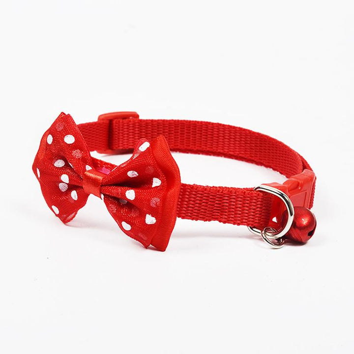 Polka-Dot Bowknot Dog Collar With Bell for Small Dogs