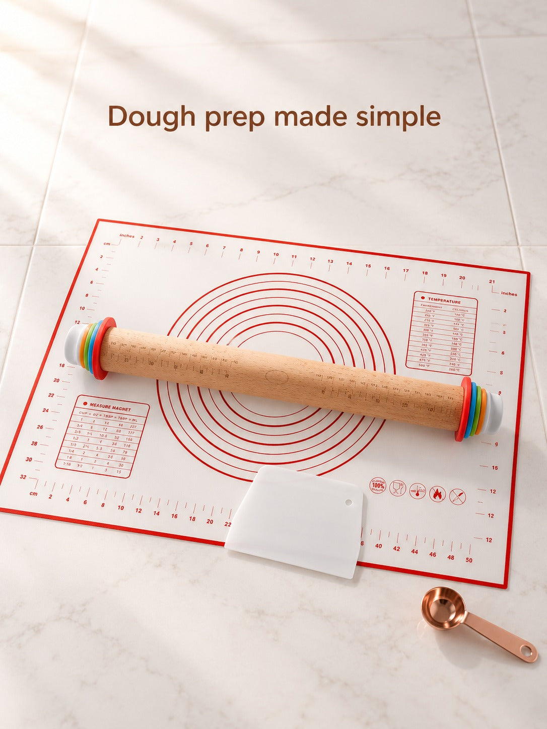 Adjustable Rolling Pin Set with Silicone Mat for Even Dough