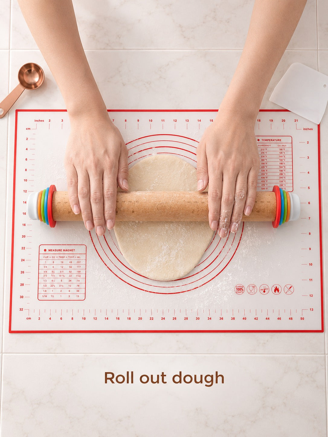 Adjustable Rolling Pin Set with Silicone Mat for Even Dough
