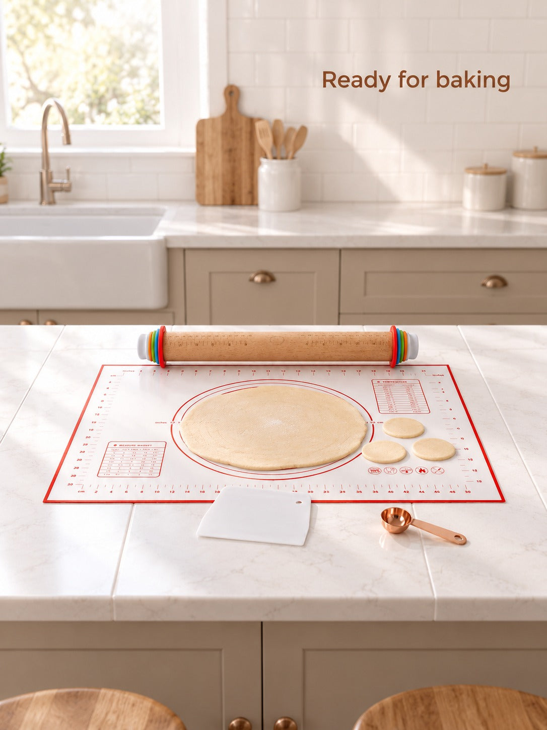 Adjustable Rolling Pin Set with Silicone Mat for Even Dough