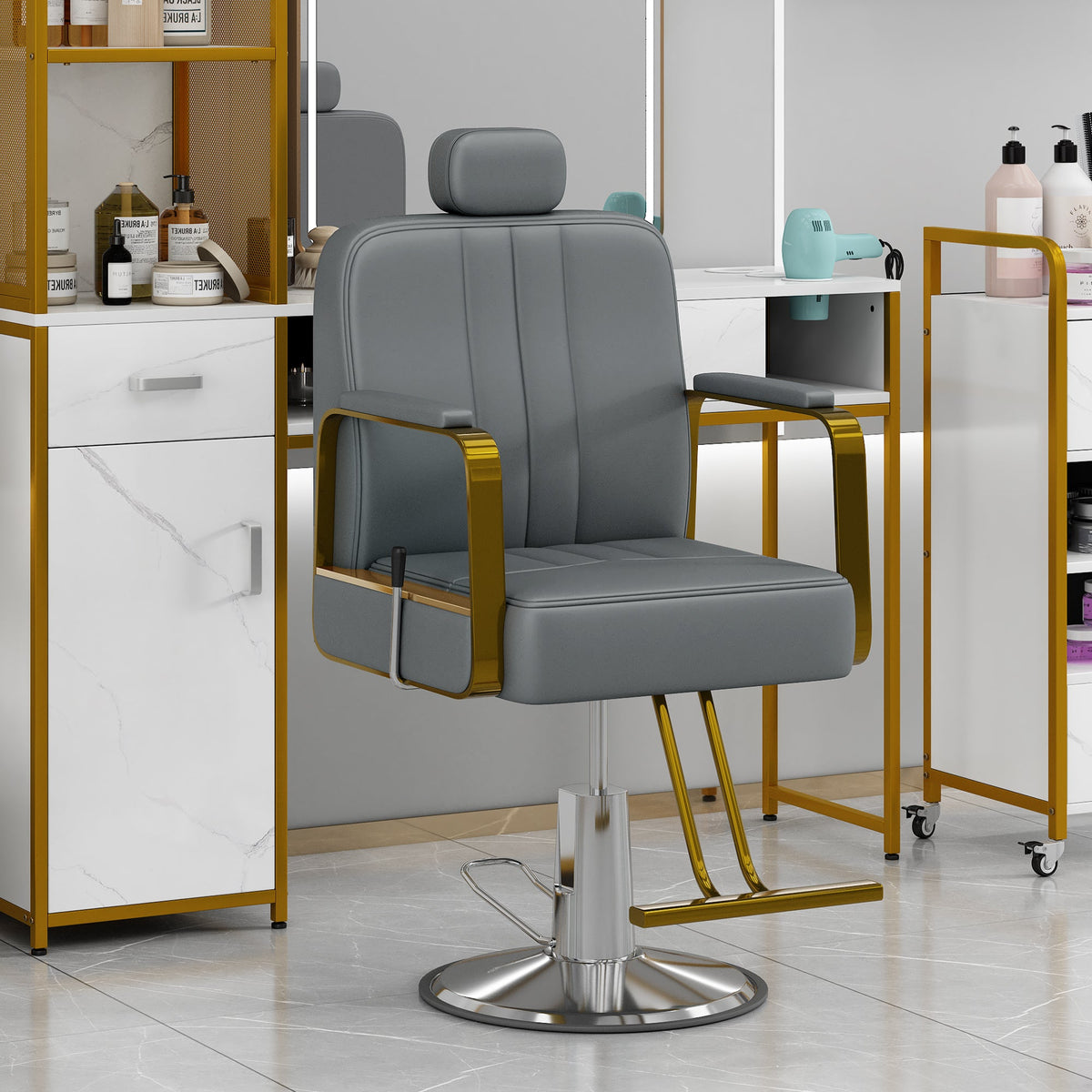 Reclining Salon Chair with Hydraulic Lift and 360° Swivel