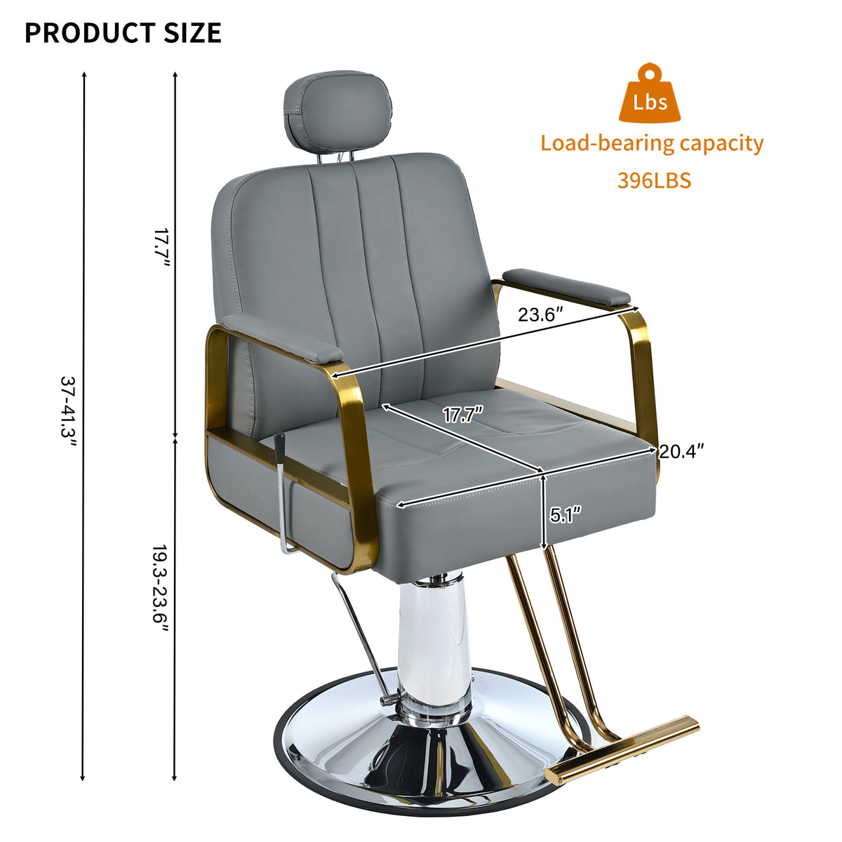 Reclining Salon Chair with Hydraulic Lift and 360° Swivel
