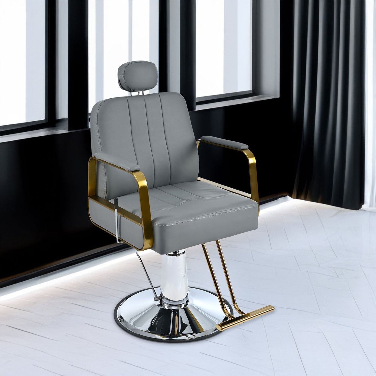 Reclining Salon Chair with Hydraulic Lift and 360° Swivel