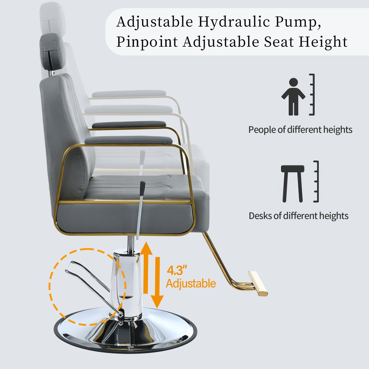 Reclining Salon Chair with Hydraulic Lift and 360° Swivel