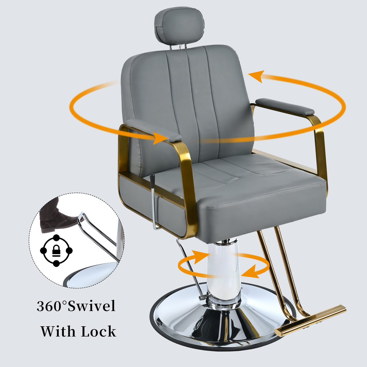 Reclining Salon Chair with Hydraulic Lift and 360° Swivel