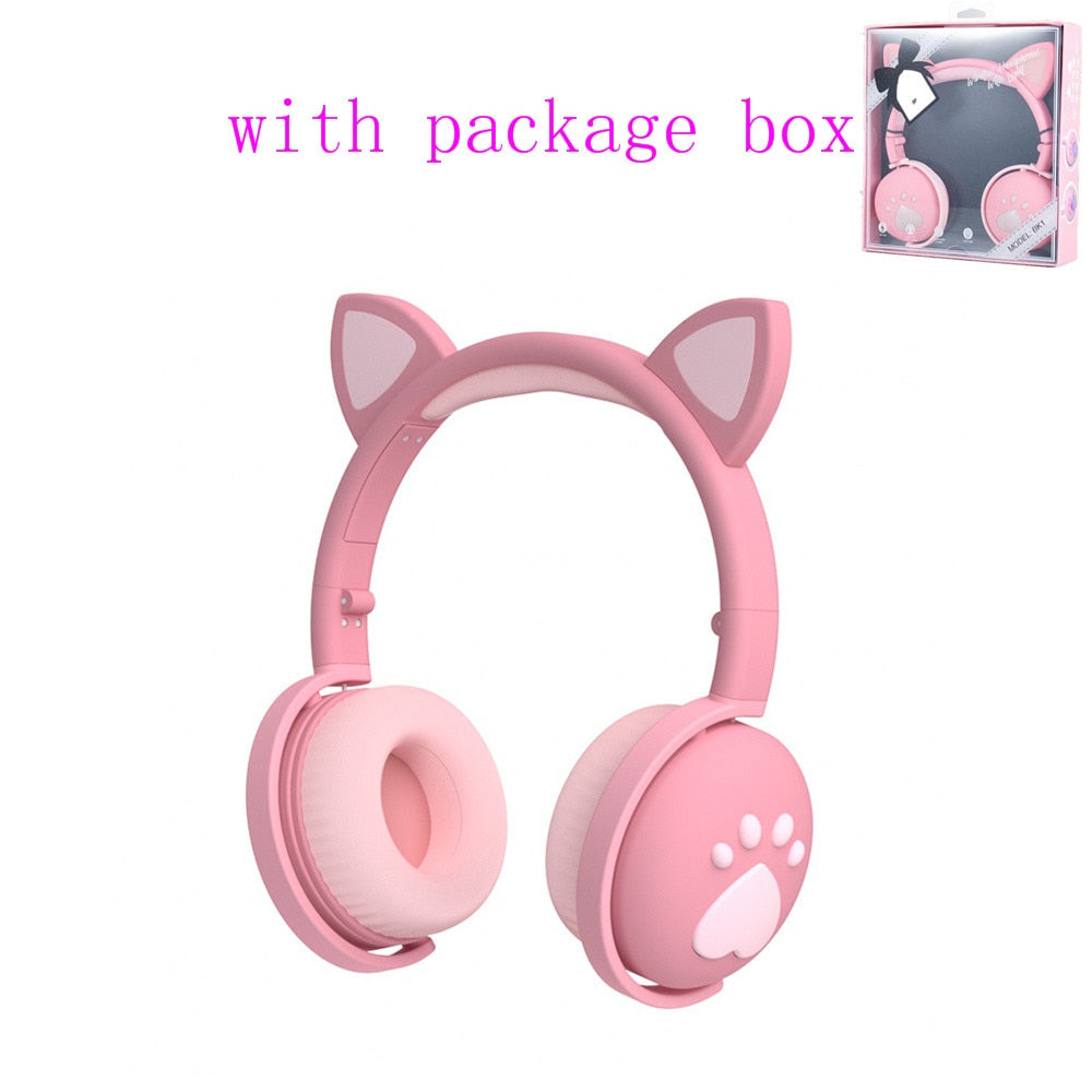Glowing Cat Ear Bluetooth Headphones for Girls & Kids