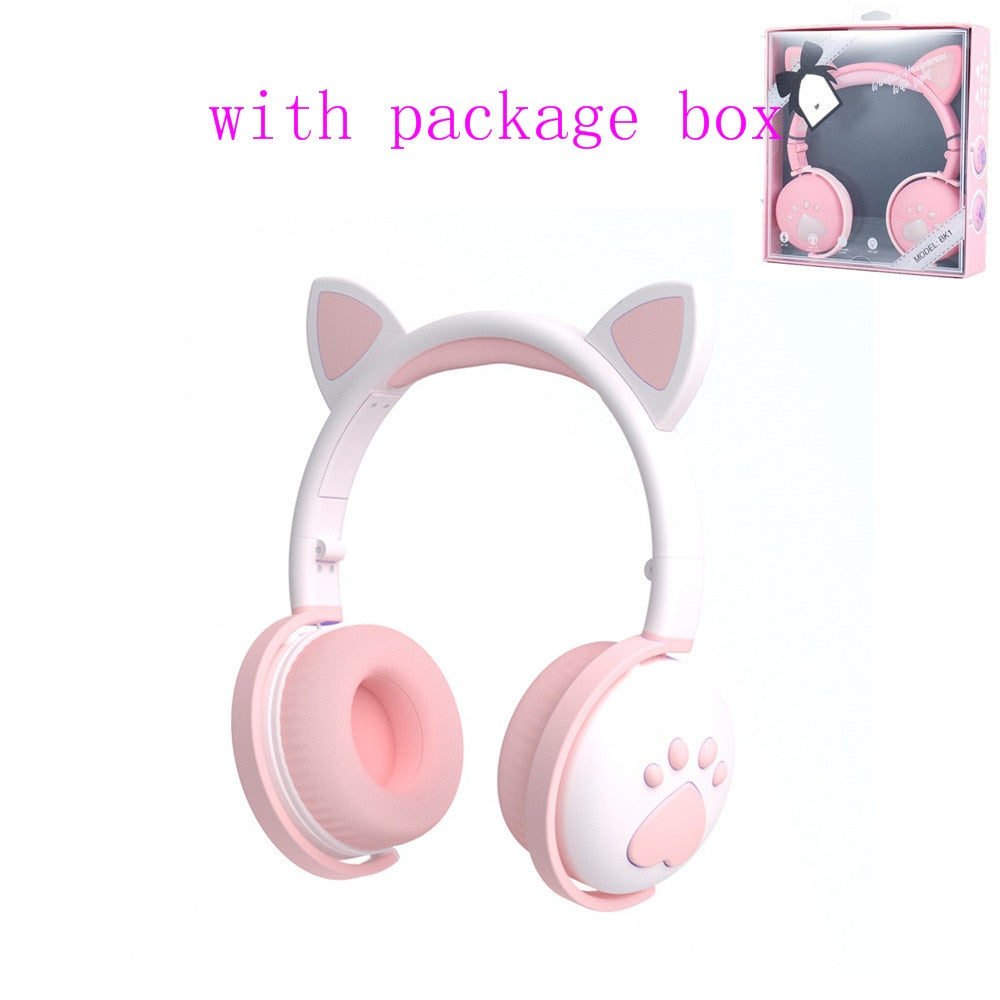 Glowing Cat Ear Bluetooth Headphones for Girls & Kids