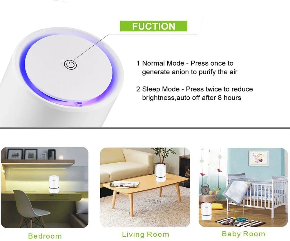 Desktop Air Purifier with HEPA Filter and Night Light