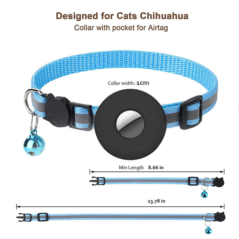 AirTag Cat Collar With Reflective Tracking Pocket & Bell