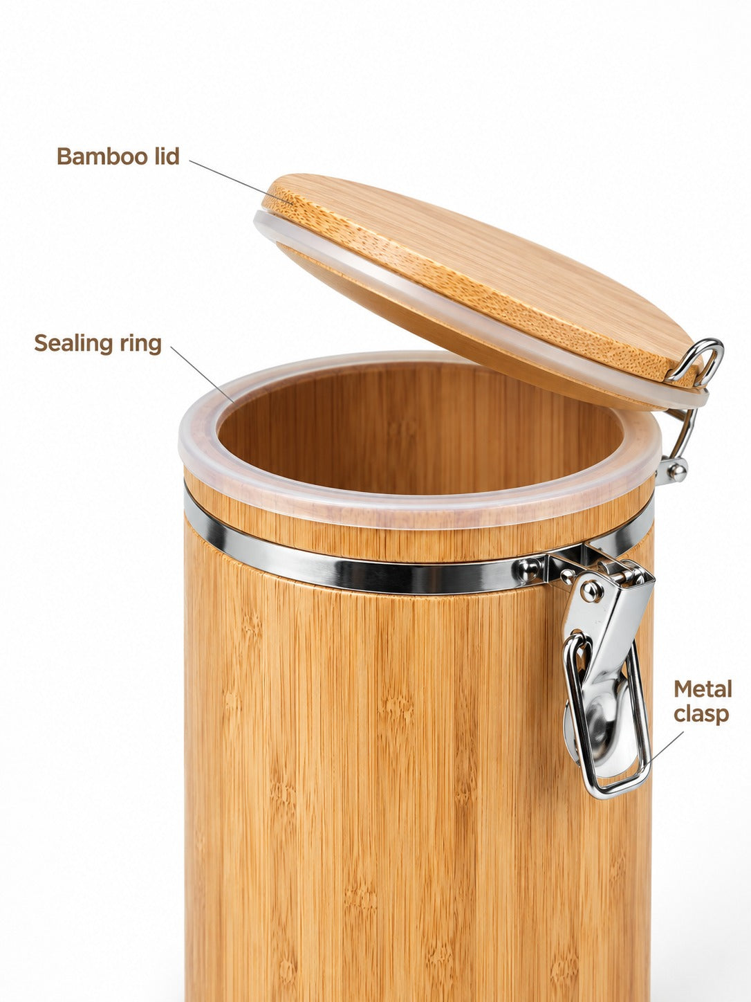 Airtight Bamboo Tea Canister With Clamp Lid & Seal