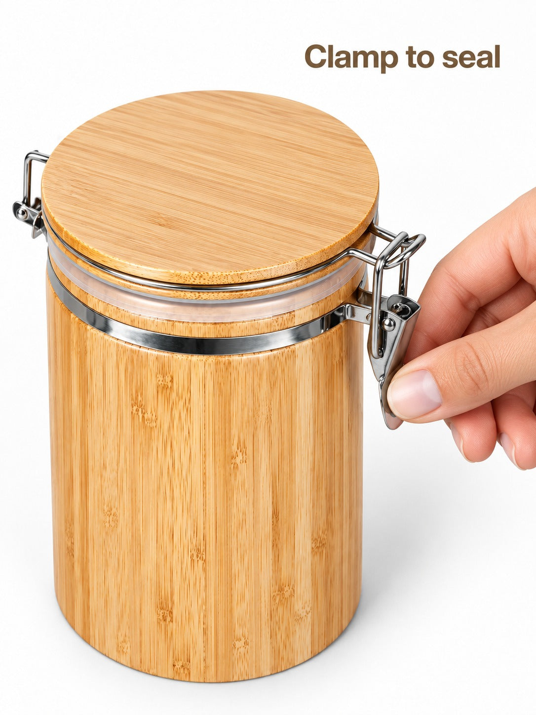 Airtight Bamboo Tea Canister With Clamp Lid & Seal