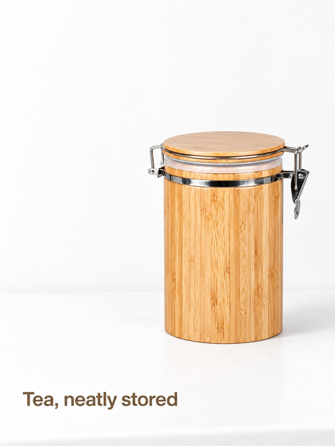 Airtight Bamboo Tea Canister With Clamp Lid & Seal
