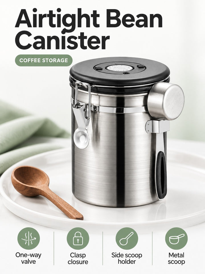 Airtight Coffee Bean Canister 1.5L with One-Way Valve
