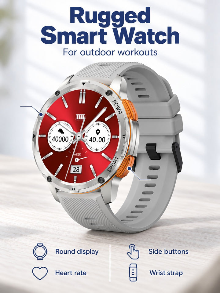 Rugged Smart Watch with Heart Rate for Outdoor Workouts
