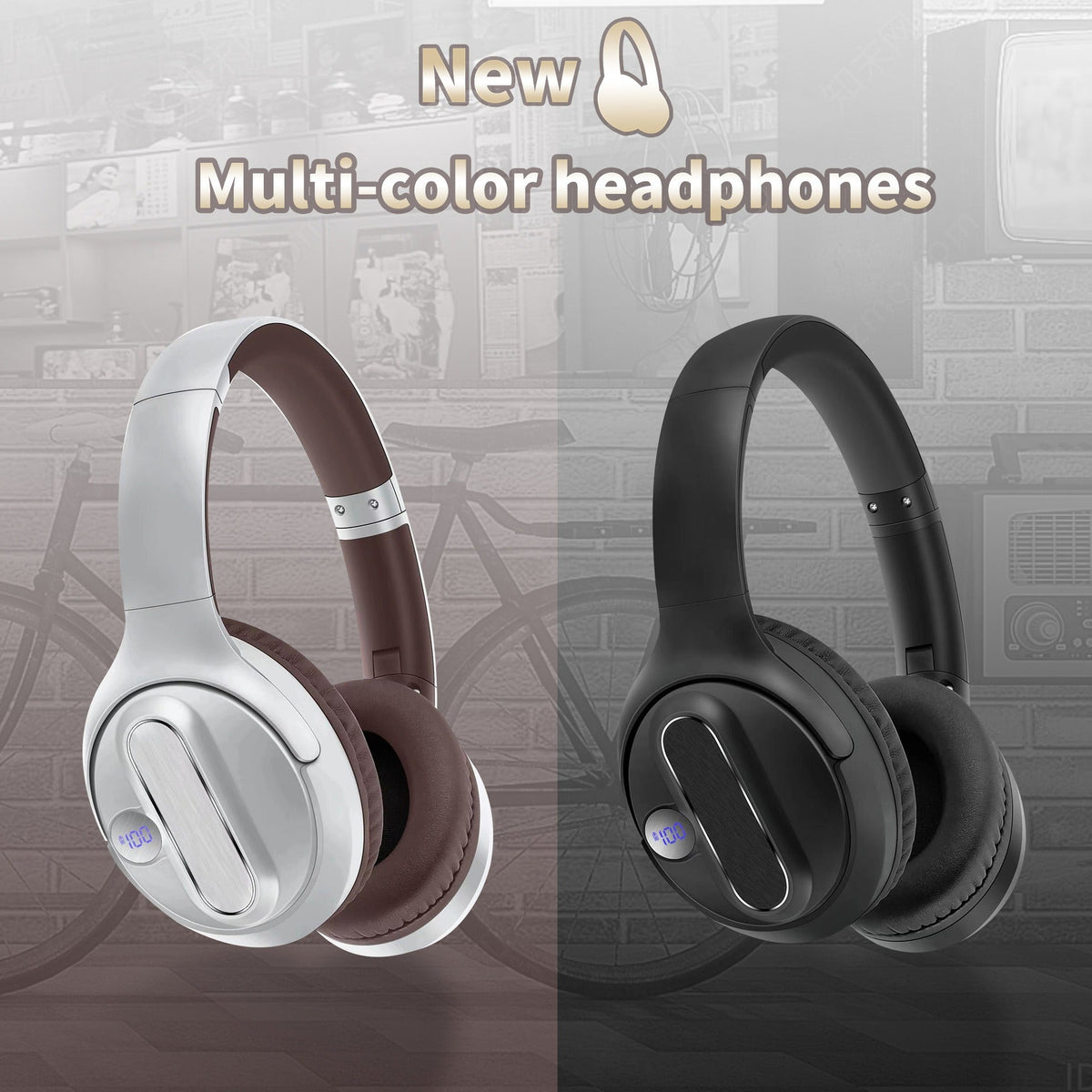 Retro Bluetooth Headphones With LED Battery Display