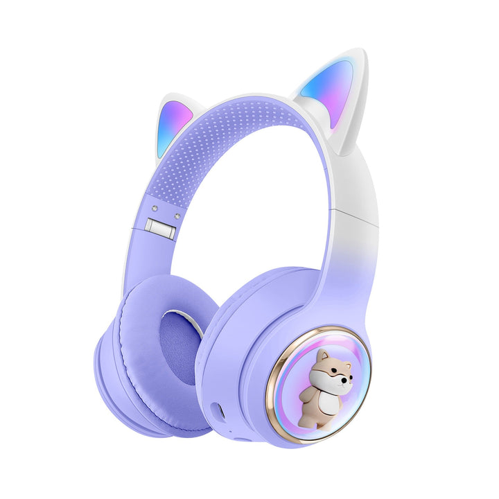 Cat Ear Bluetooth Headphones with LED, Foldable Design