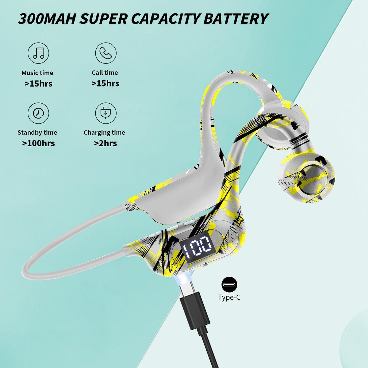 Bone Conduction Wireless Earphones with LED Display