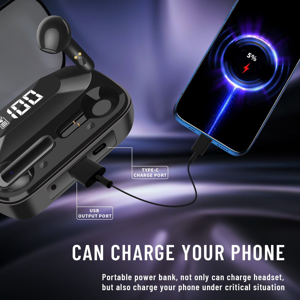 Power Bank TWS Earbuds With LED Battery Charging Case