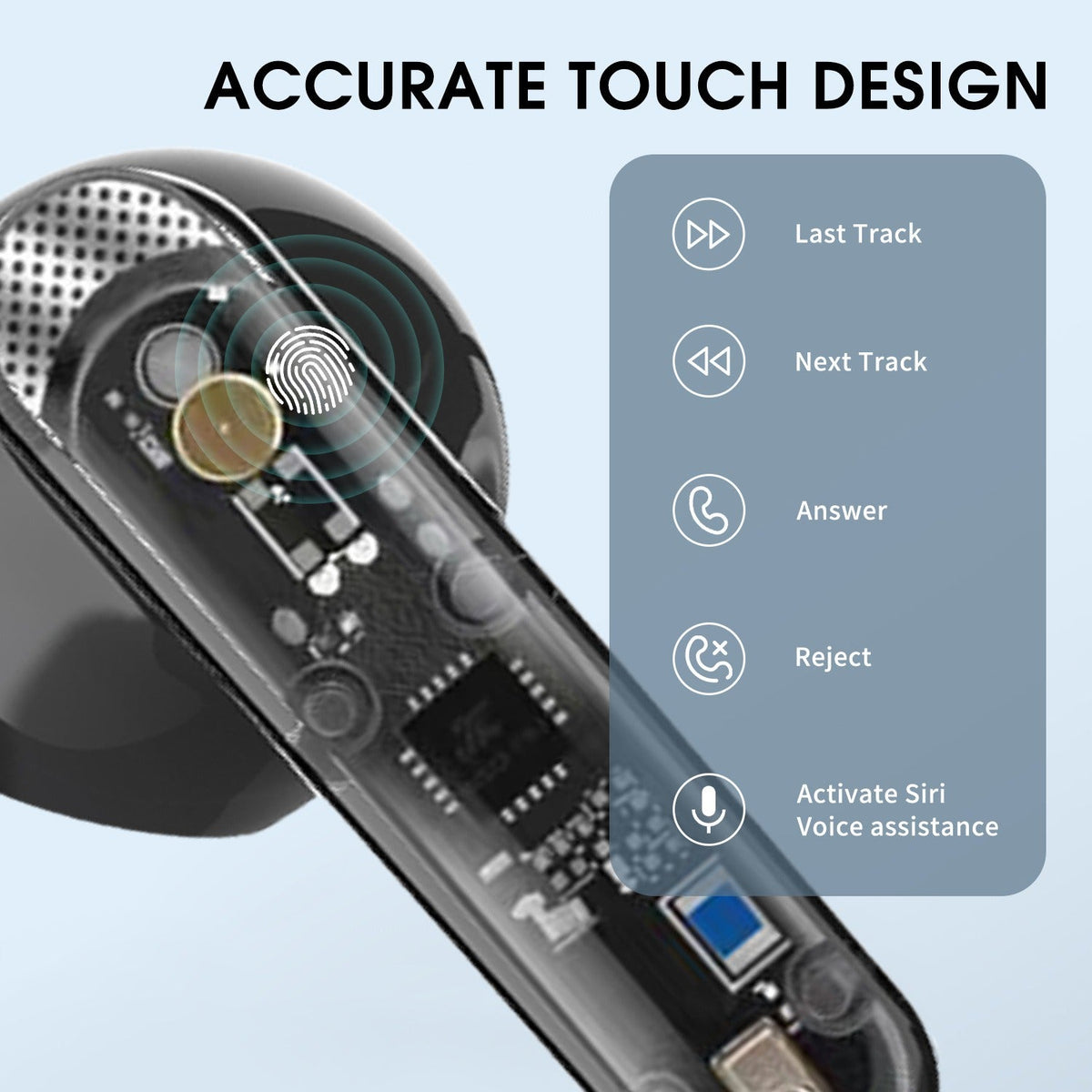 Wireless Sports Earbuds with Heavy Bass, Clear Shell