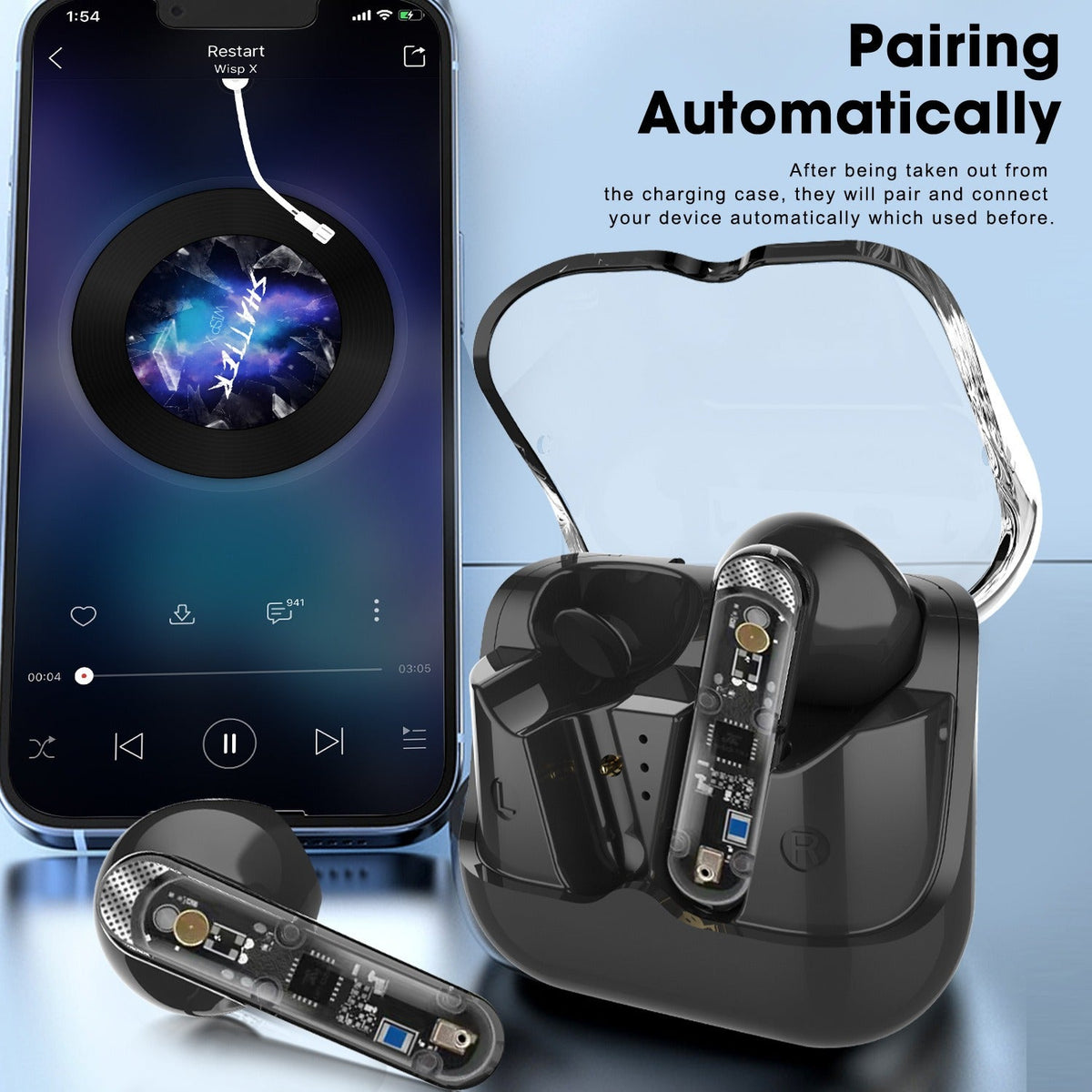 Wireless Sports Earbuds with Heavy Bass, Clear Shell