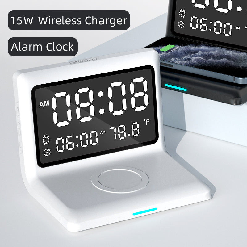 Wireless Charger Alarm Clock with 15W Fast Charging