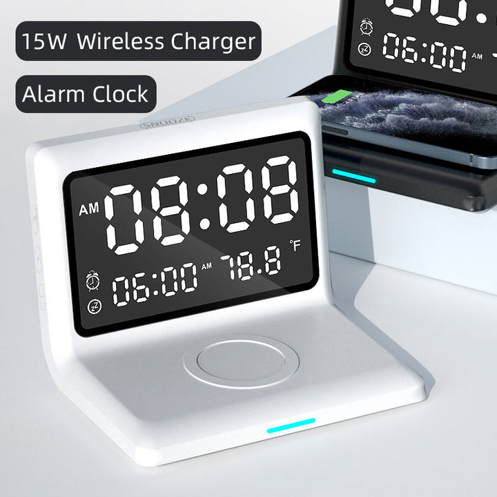 Wireless Charger Alarm Clock with 15W Fast Charging
