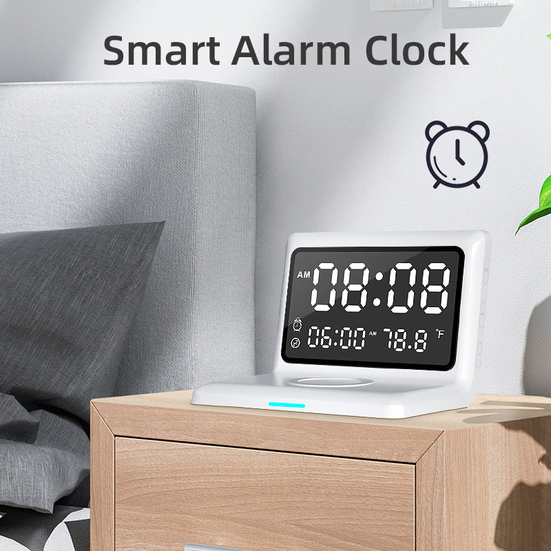 Wireless Charger Alarm Clock with 15W Fast Charging