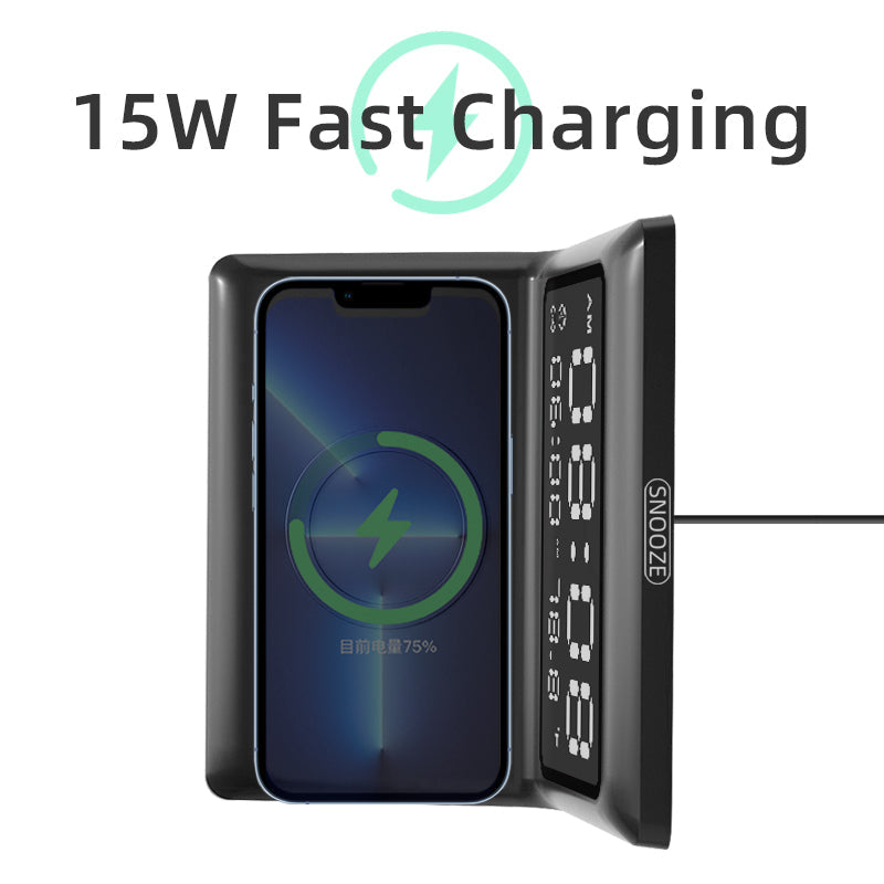 Wireless Charger Alarm Clock with 15W Fast Charging