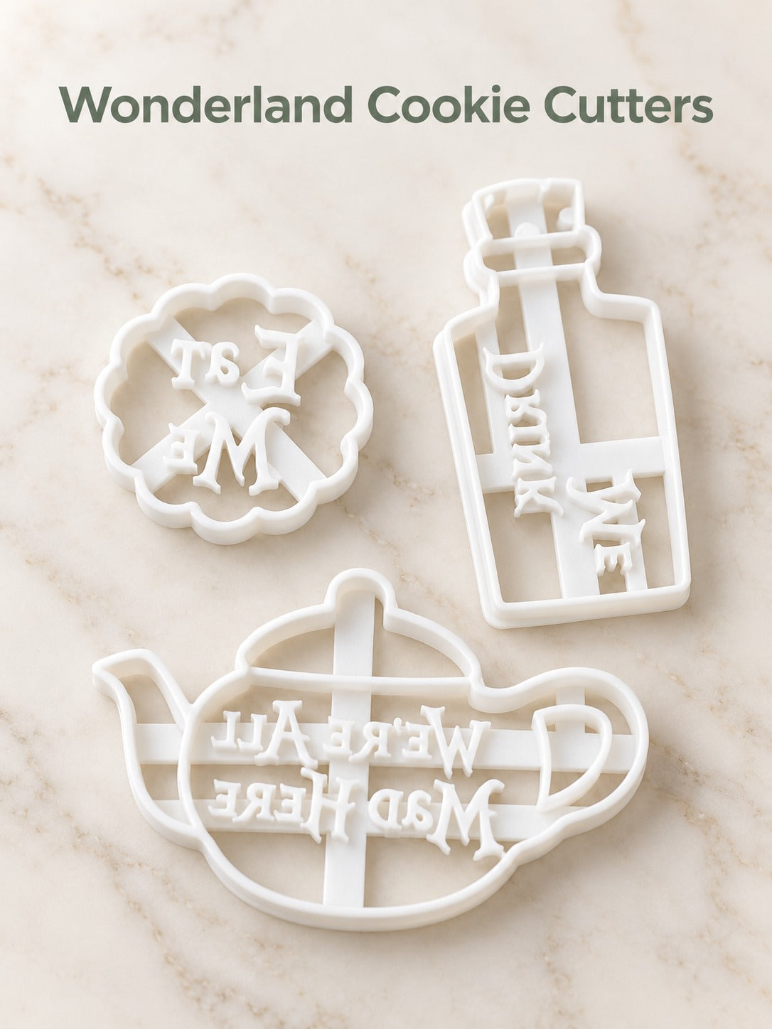 Alice in Wonderland Cookie Cutters Set of 3 Embossed
