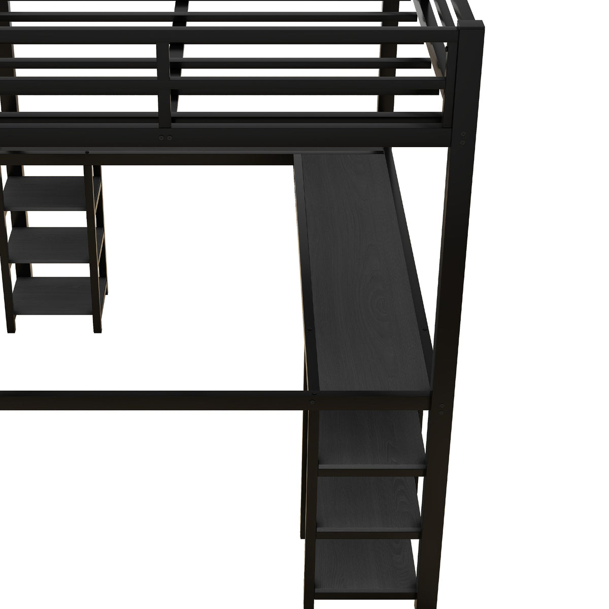 Full-Size Metal Loft Bed with Desk and Shelf Storage