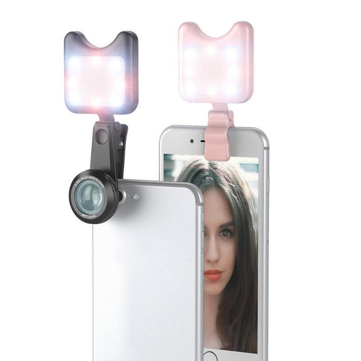 Phone Camera Lens Kit with Clip-On LED Selfie Light
