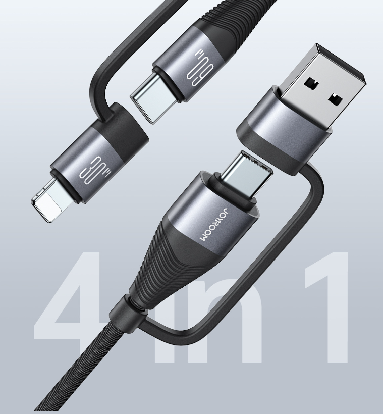 4-in-1 Braided Aluminum Charging Cable, 60W Fast Charge