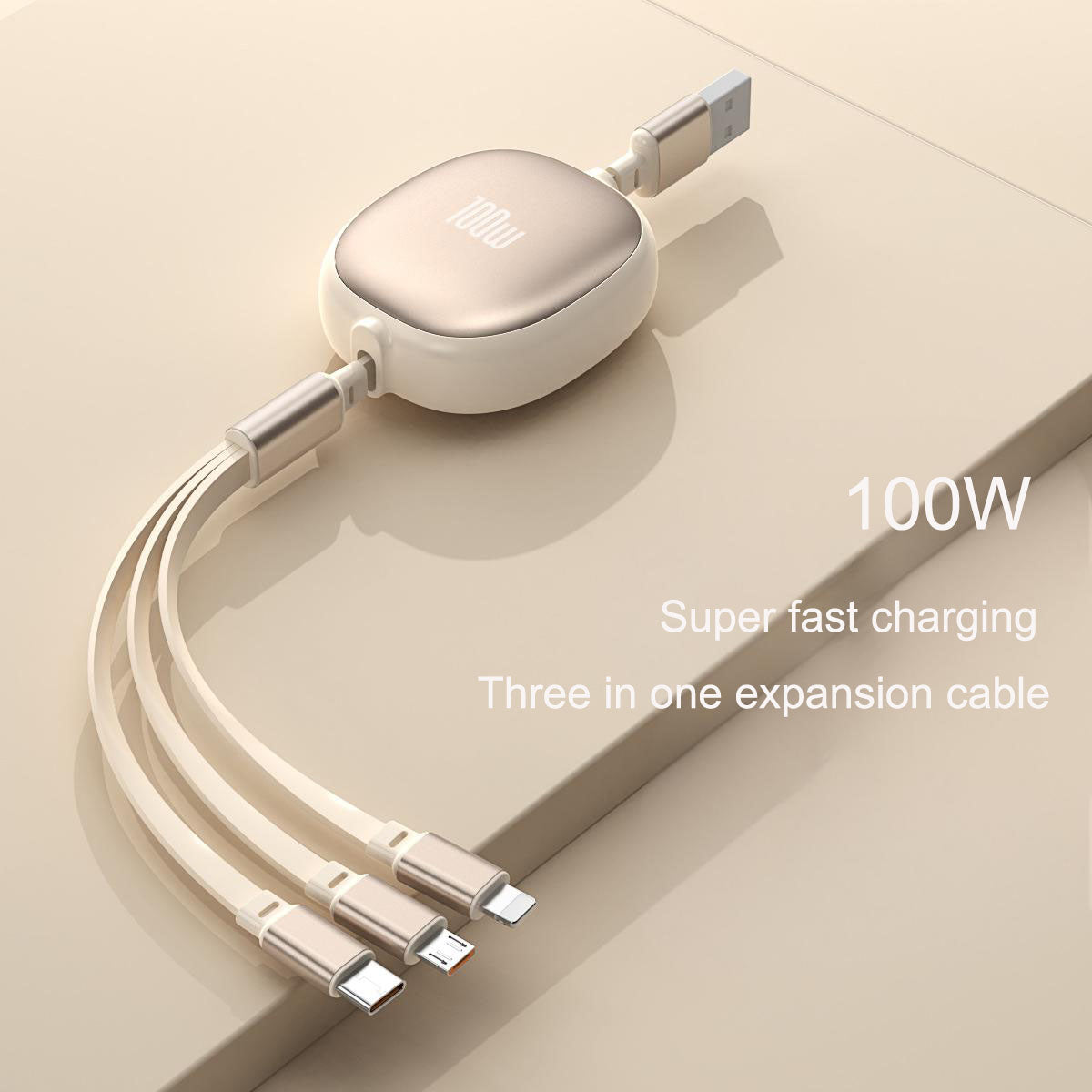 Retractable 3-in-1 Charging Cable with 100W Fast Charge