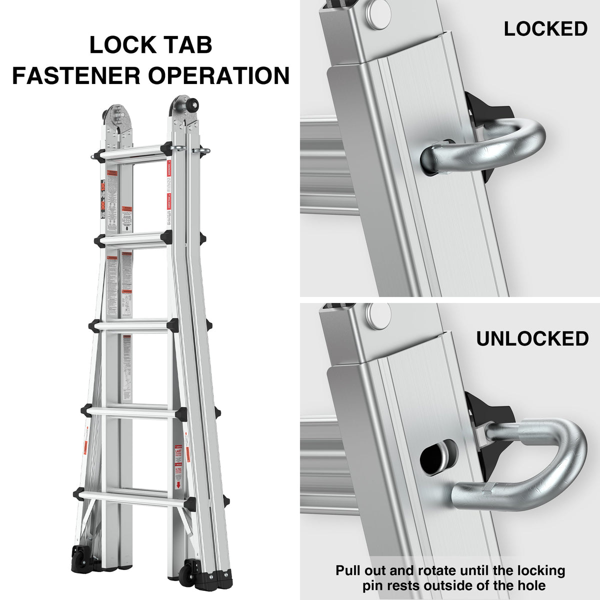 Multi-Position Aluminum Ladder with Wheels, 22 FT