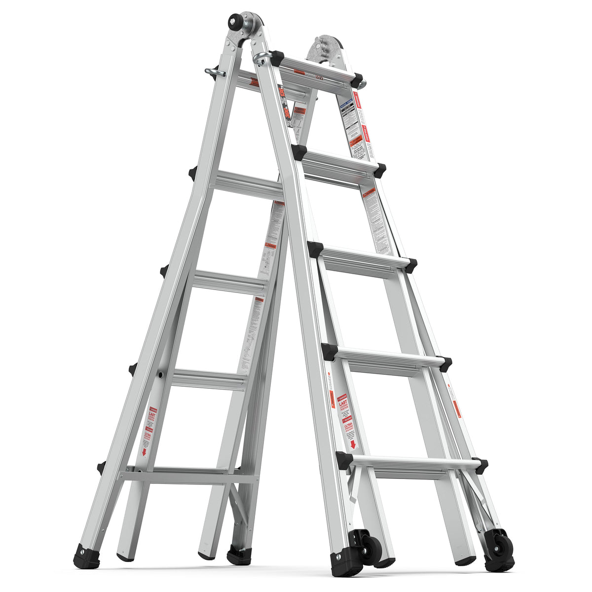 Multi-Position Aluminum Ladder with Wheels, 22 FT