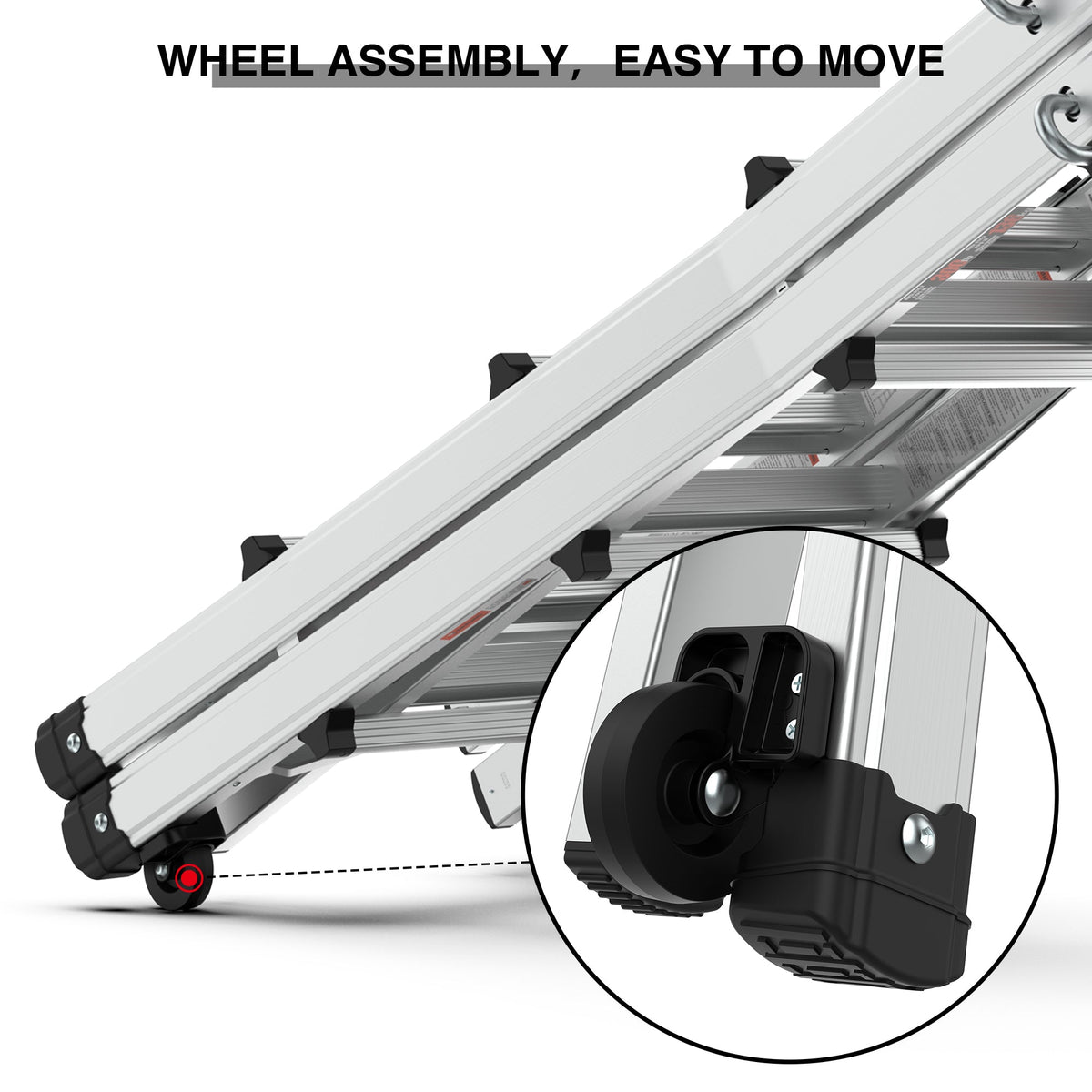 Multi-Position Aluminum Ladder with Wheels, 22 FT
