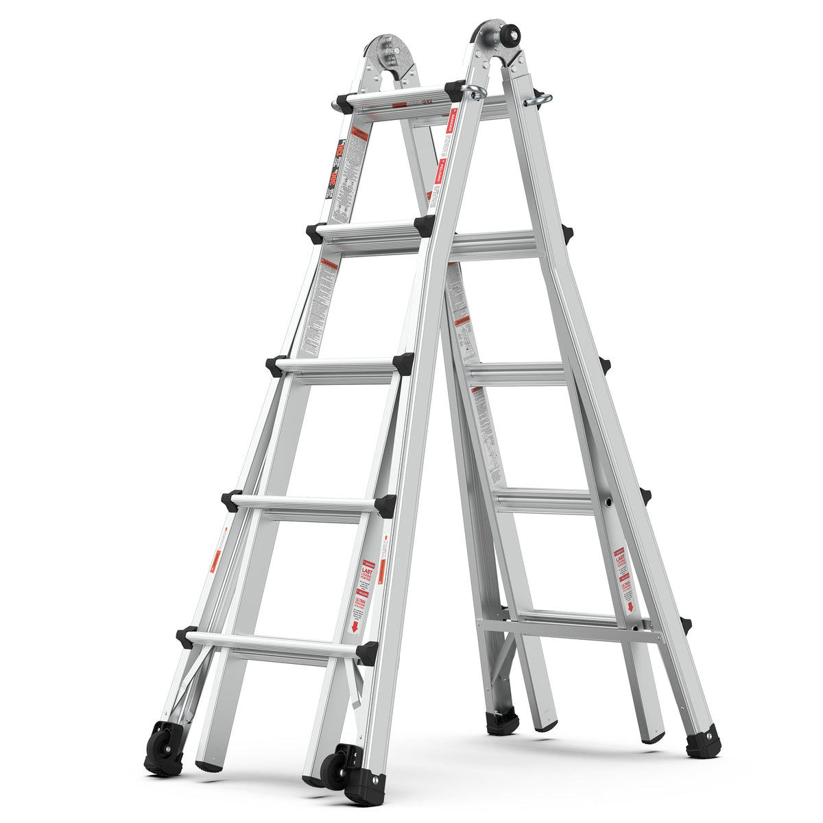 Multi-Position Aluminum Ladder with Wheels, 22 FT