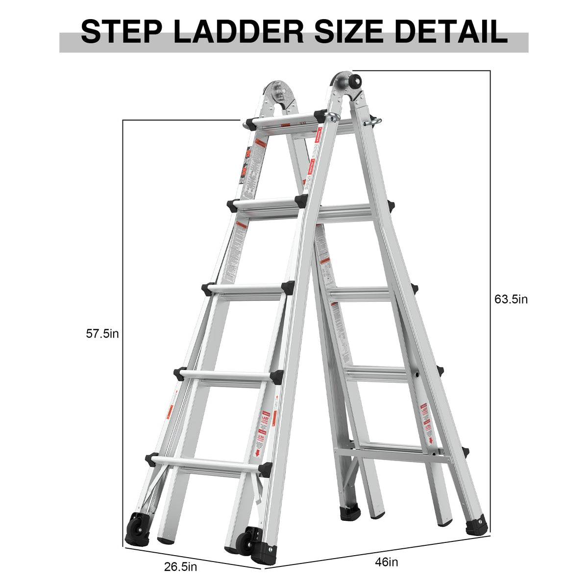 Multi-Position Aluminum Ladder with Wheels, 22 FT
