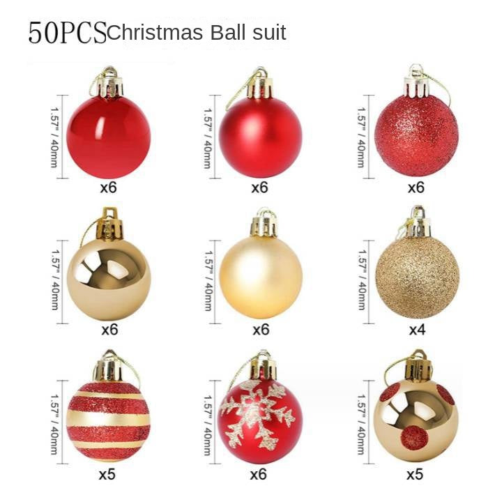Christmas Ornaments Set: 50 Red & Gold Tree Baubles