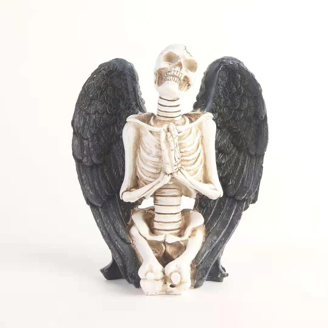 Angel Wing Skull Ornament – Gothic Resin Home Decor