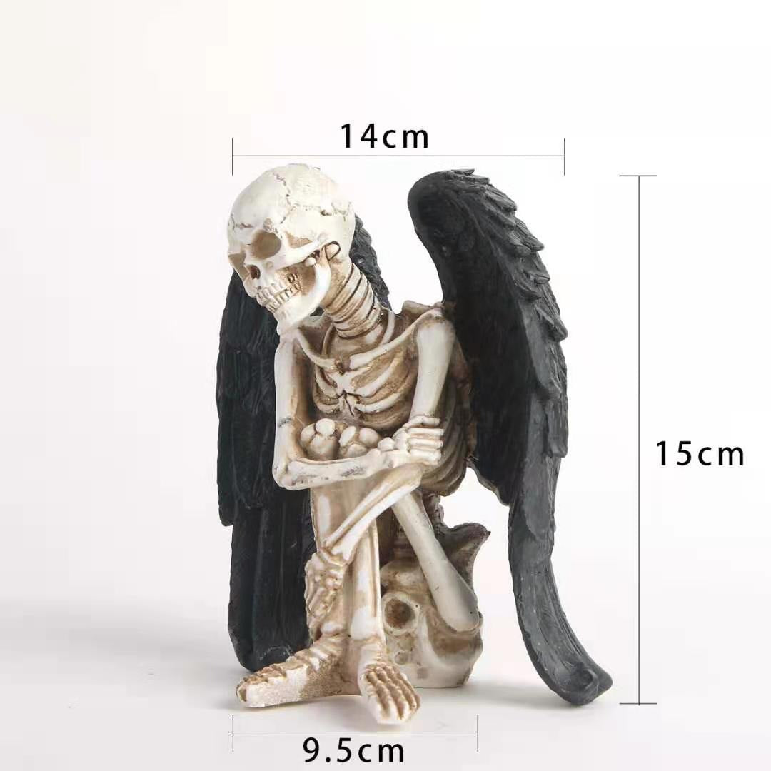 Angel Wing Skull Ornament – Gothic Resin Home Decor