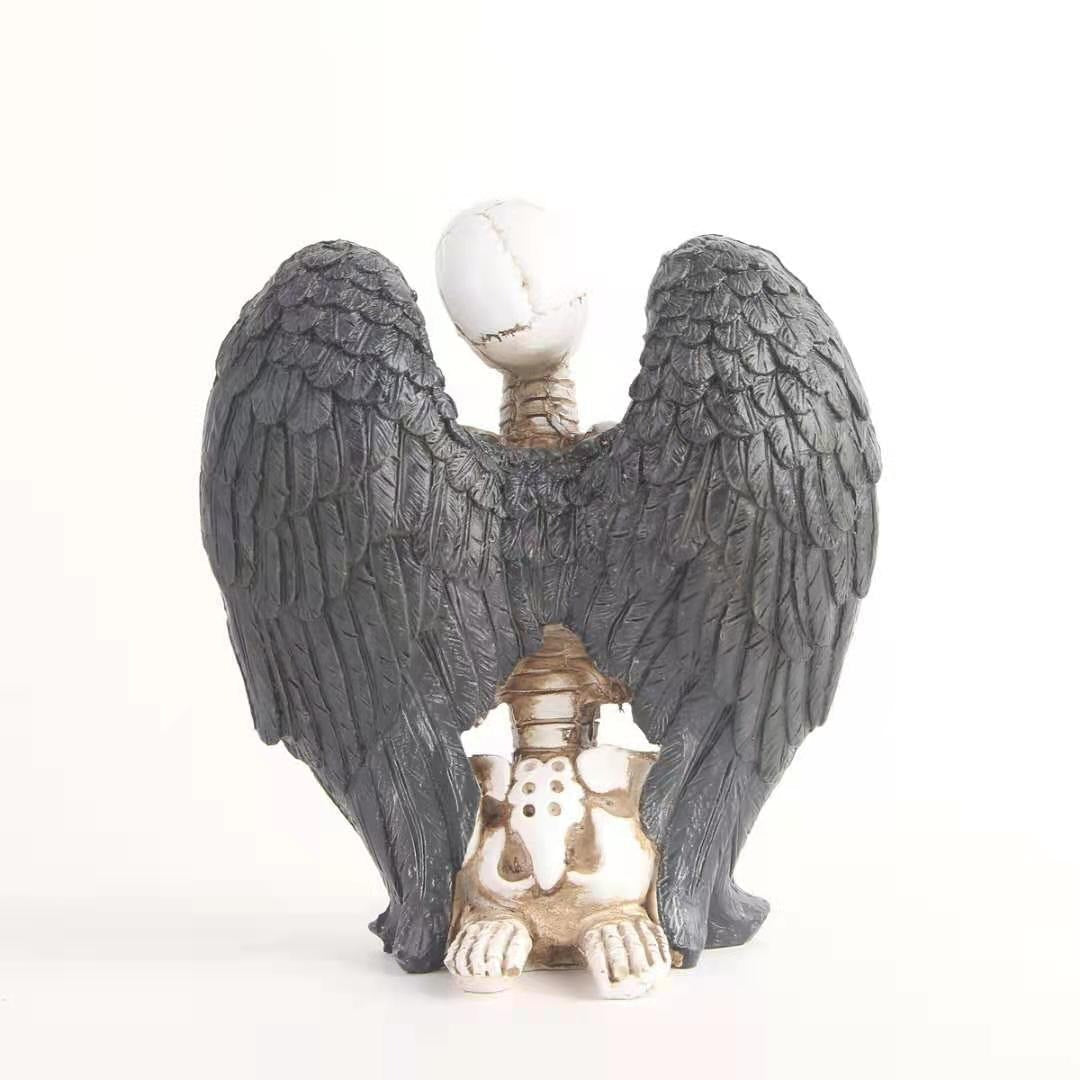 Angel Wing Skull Ornament – Gothic Resin Home Decor